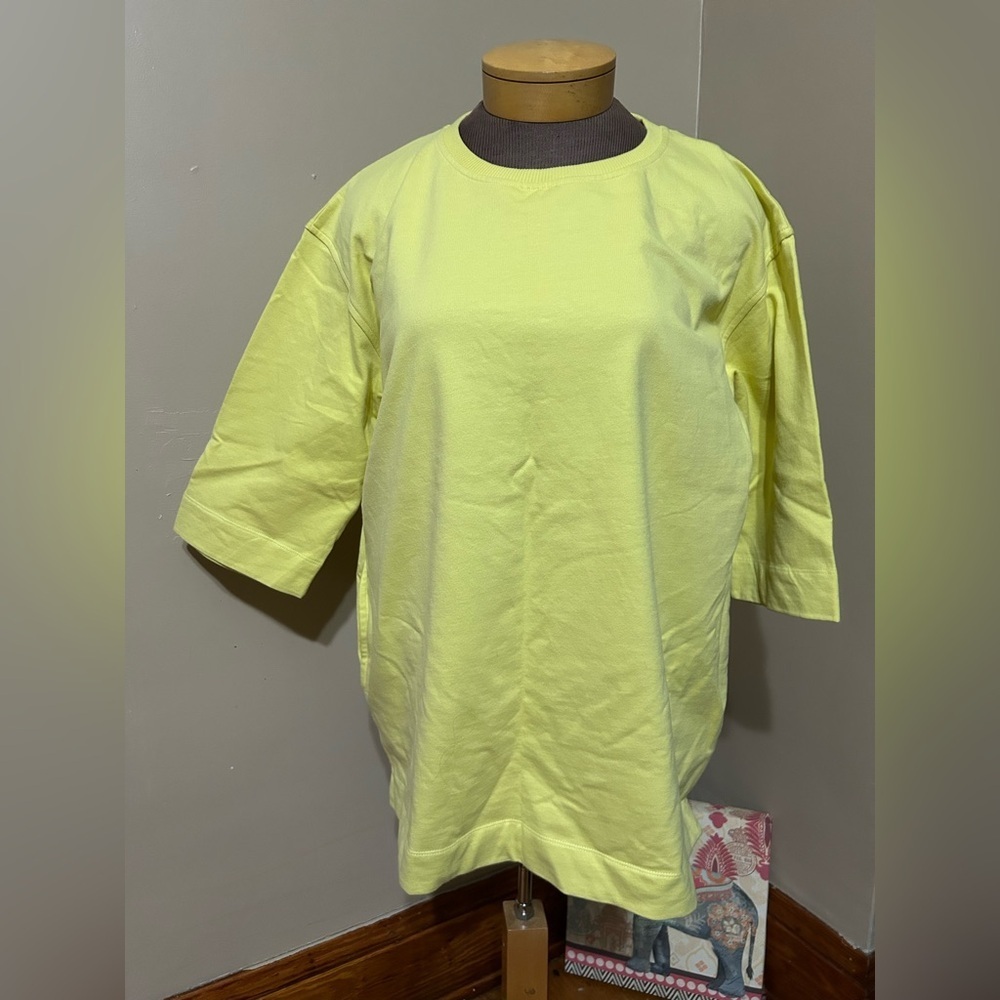 Long Tall Sally  Yellow 3/4 Sleeve Stretch Tunic Top Sweater With Pockets L